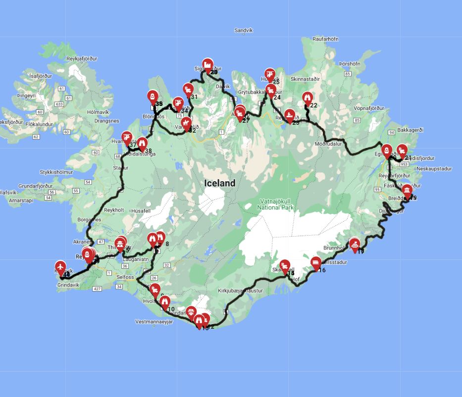 Map for Iceland - Full ring road